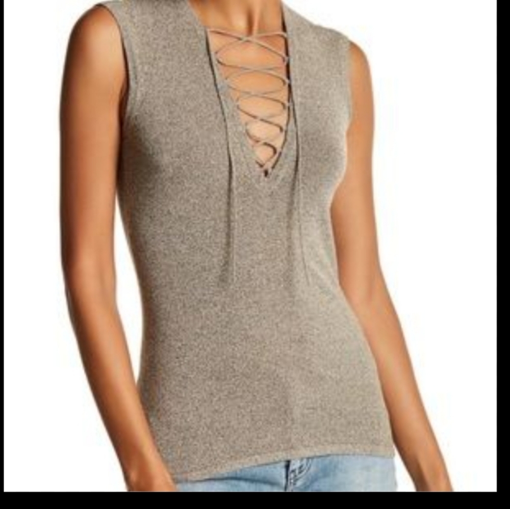 Festival Ready! IRO “Alidaspe” Lace Up Tee Top Beige with spekling/camel MED